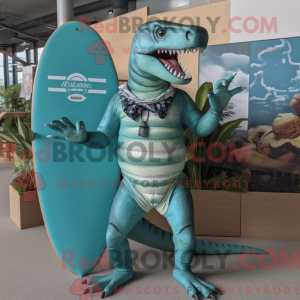 Turquoise Allosaurus mascot...