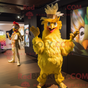 Gold Rooster maskot kostume...