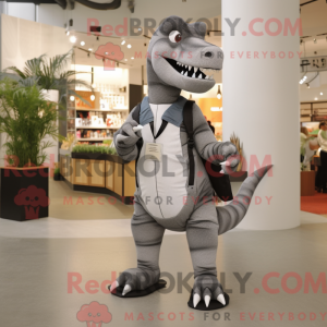 Grå Allosaurus maskot...