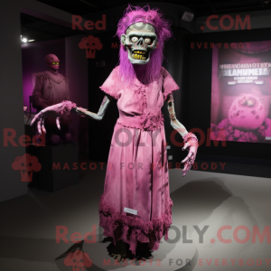 Rosa zombiemaskotdraktfigur...