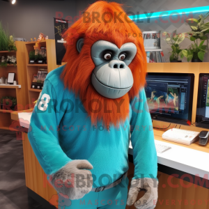 Cyan orangutang maskot...