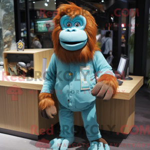 Cyan orangutang maskot...