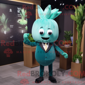 Teal Turnip mascot costume...