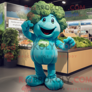 Cyan Broccoli maskot drakt...