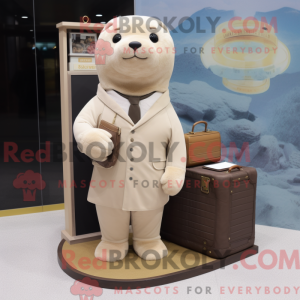 Beige Seal maskot kostume...