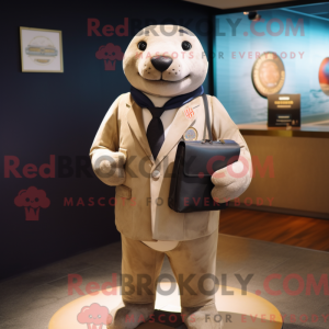 Beige Seal mascot costume...
