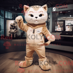 Beige kat maskot kostume...