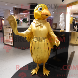 Gold Pigeon maskot kostume...