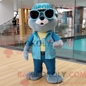 Cyan Otter-maskotdraktfigur...