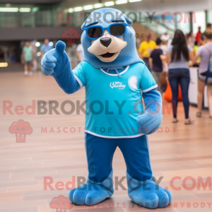 Cyan Otter mascot costume...
