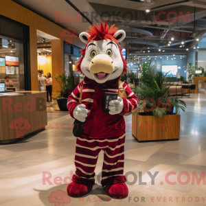 Maroon Zebra mascot costume...