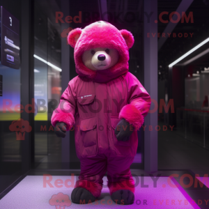 Magenta Teddy Bear mascot...