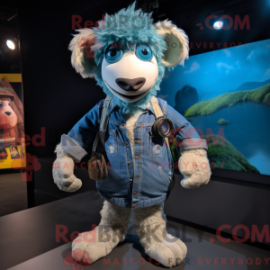 Teal Sheep maskot kostume...