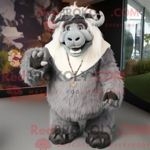 Grå Yak maskot kostume...