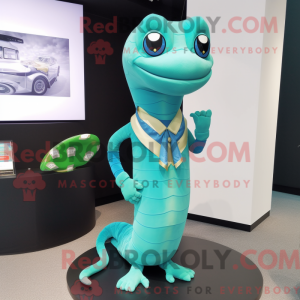 Cyan Snake maskotdraktfigur...