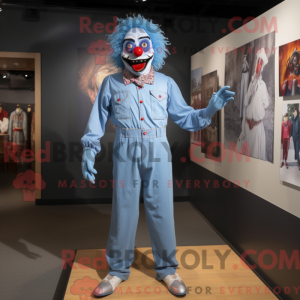 Sky Blue Evil Clown mascot...