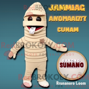 Beige Mumie maskot kostume...