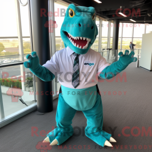 Teal T Rex mascot costume...