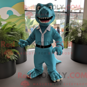 Teal T Rex mascottekostuum...