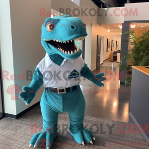 Teal T Rex mascot costume...