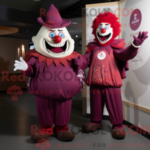 Maroon Evil Clown mascot...