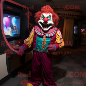 Maroon Evil Clown mascot...
