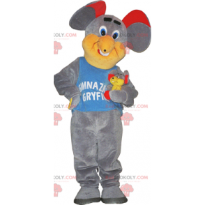Mascote de rato cinza e orelha vermelha - Redbrokoly.com