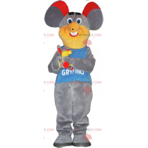 Mascote de rato cinza e orelha vermelha - Redbrokoly.com