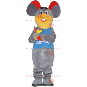 Mascote de rato cinza e orelha vermelha - Redbrokoly.com