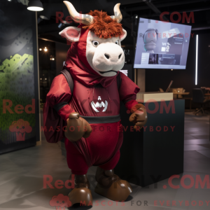 Maroon Zebu-mascottekostuum...