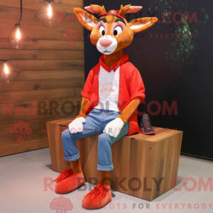 Red Roe Deer maskot kostym...