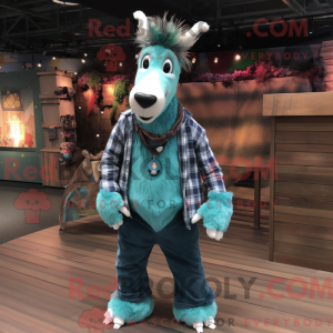 Teal Donkey mascot costume...
