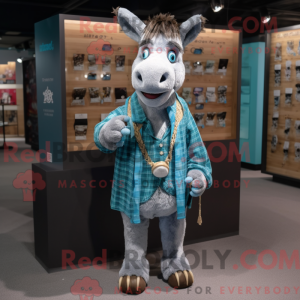Teal Donkey mascot costume...