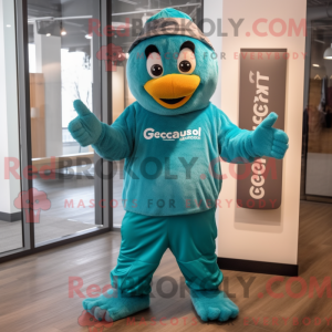 Teal Goulash mascot costume...