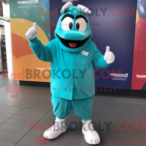 Teal Goulash mascot costume...