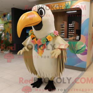 Beige Toucan maskot kostume...