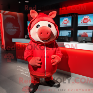 Red Pig mascot costume...