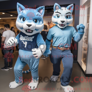 Cyan Bobcat mascot costume...