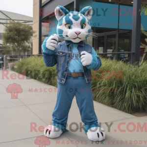 Cyan Bobcat mascot costume...