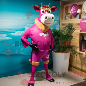 Magenta Guernsey Cow maskot...