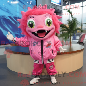 Pink Piranha maskot kostume...