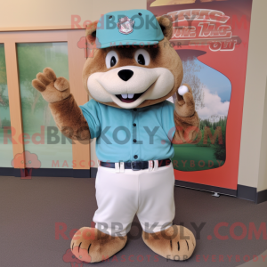 Teal Beaver maskot kostume...