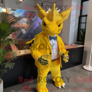Yellow Triceratops mascot...