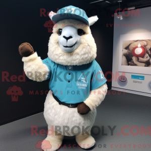 Cyan Alpaca maskot kostume...