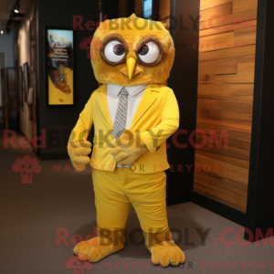 Gul ugle maskot kostume...