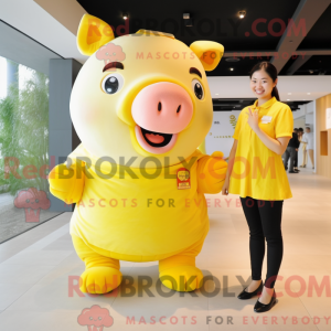 Yellow Pig maskot kostume...