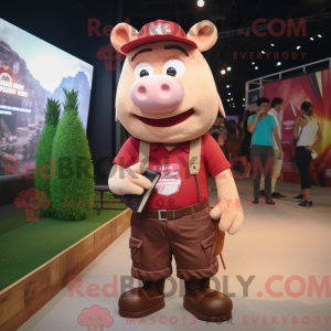 Maroon Pig mascot costume...