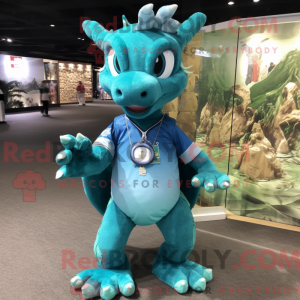 Cyaan Draak mascottekostuum...