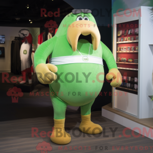 Green Walrus mascot costume...