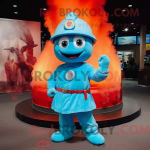 Cyan Fire Fighter mascot...